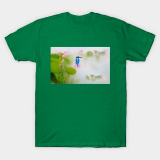 Kingfisher Bird on Pink Lotus T-Shirt